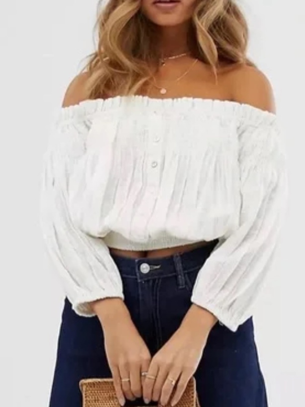 Free People White Off-Shoulder Cropped Blouse